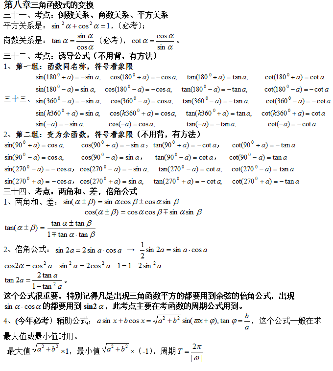 2020年广东成人高考高升专数学必考公式及知识点：三角函数(图2)