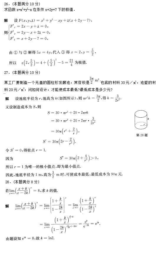 2019年成人高考专升本高等数学二考试试题及答案(图2)