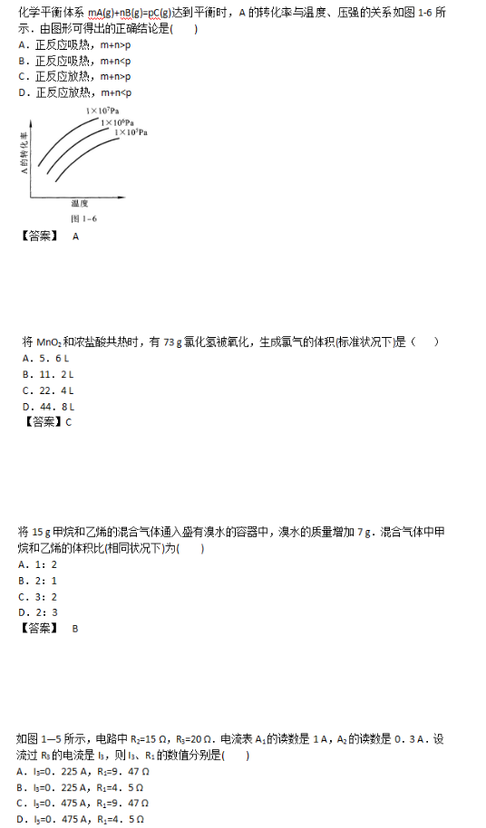 2018年成人高考高起点理化综合考试真题及答案