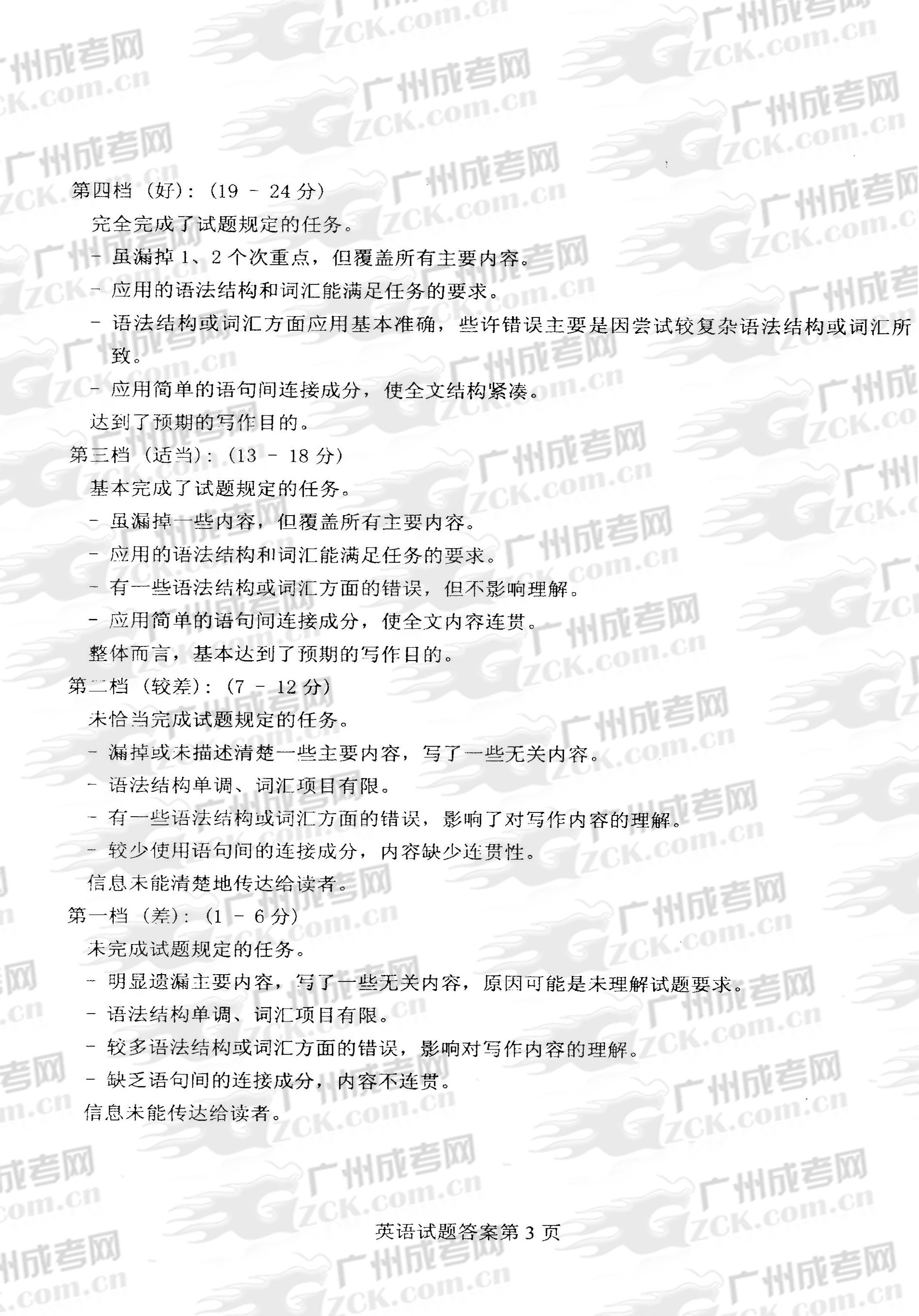 成人高考2013年统一考试英语试题答案及评分参考(图3)